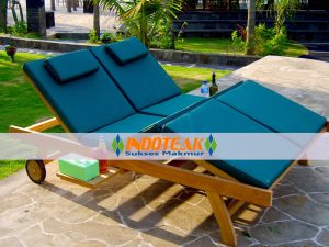 Teak Double Lounger With Green Color Cushions